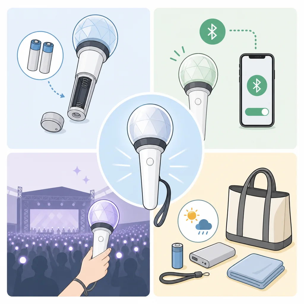 lightstick rules checklist for batteries, app connection, and concert day setup