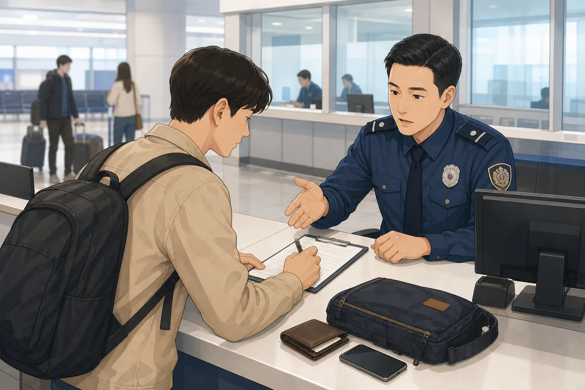 lost passport and bag help desk scene in Korea