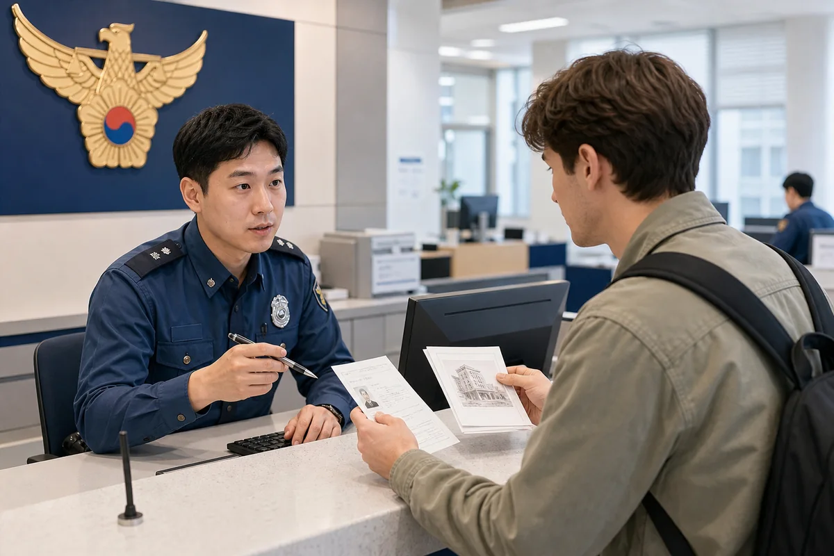 traveler filing a police report in Korea for a lost passport at the nearest police station
