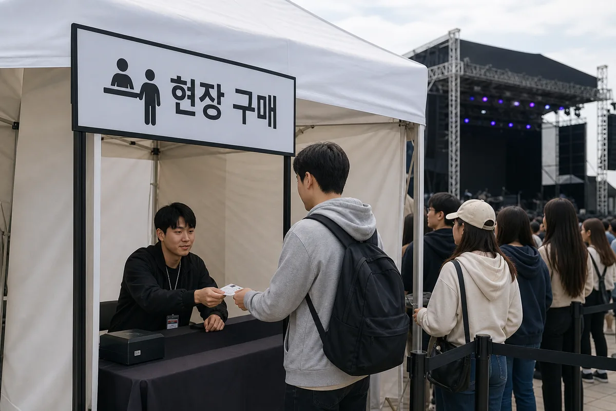 on-site ticket purchase sign with maepyoso meaning at a Korean venue