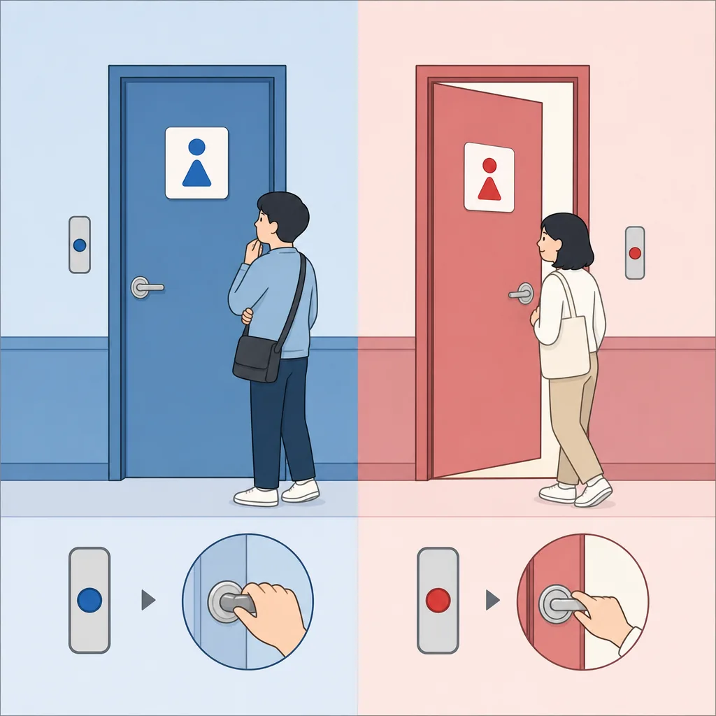 misio vs dangisio infographic comparing push and pull door signs in Korea