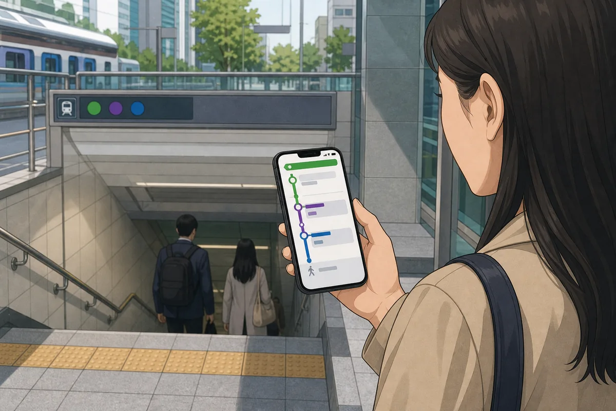 naver map transit directions at a subway station in Korea