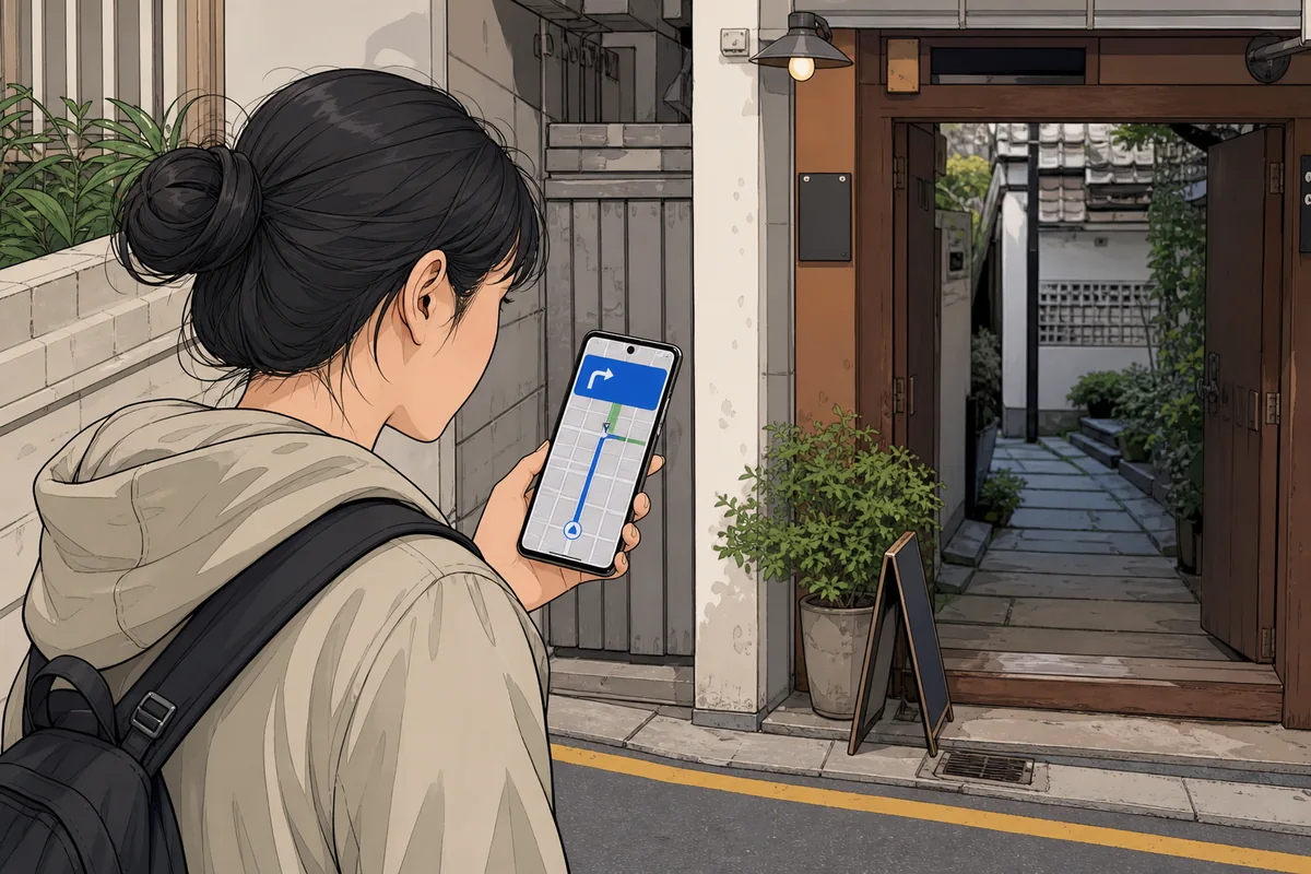 naver map walking directions on a street in Korea
