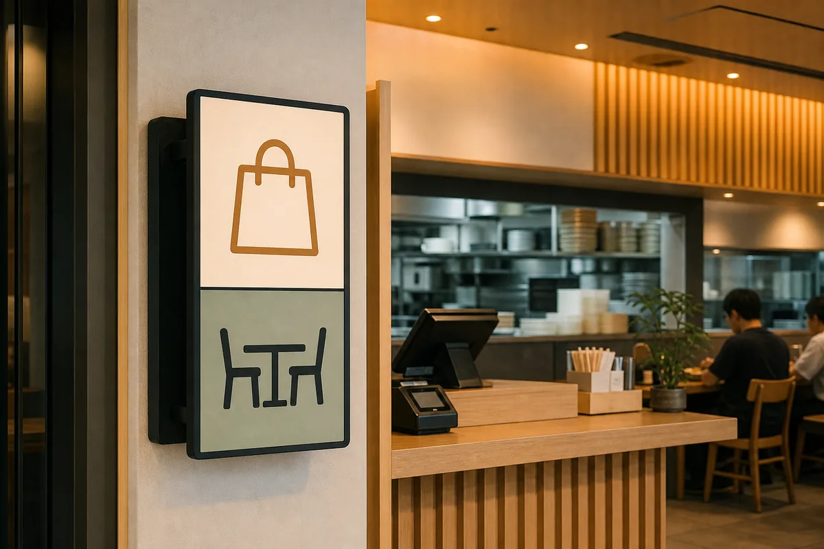 pojang meaning on a Korean restaurant sign showing 포장 and 매장식사 options
