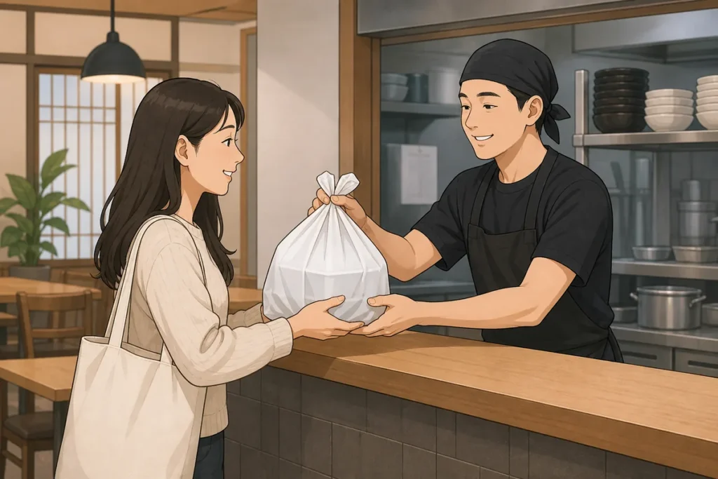 pojang meaning in Korea explained with takeout and dine-in signs at a Korean restaurant