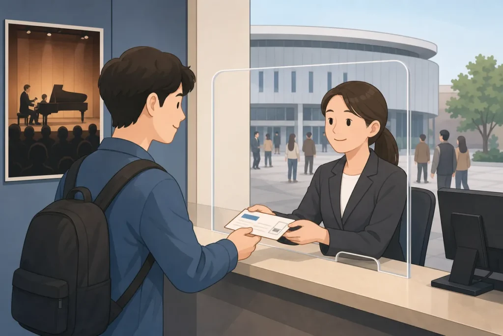 seatak sugeum concert ticket pickup guide for foreigners showing passport and reservation confirmation at a Korean venue