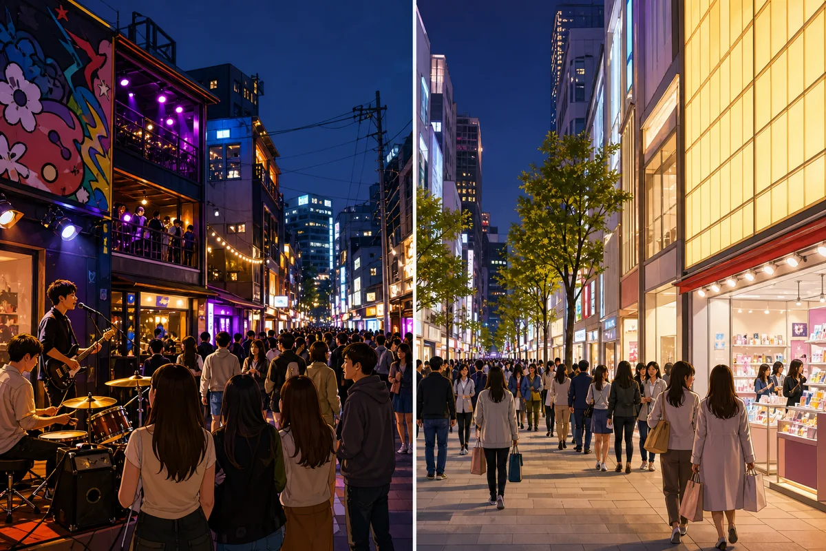 seoul neighborhoods compared seoul neighborhoods hongdae vs myeongdong first-time visitors