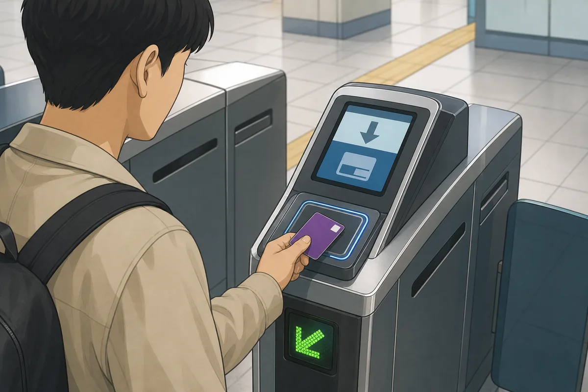 t money card tapping at a subway gate in Korea