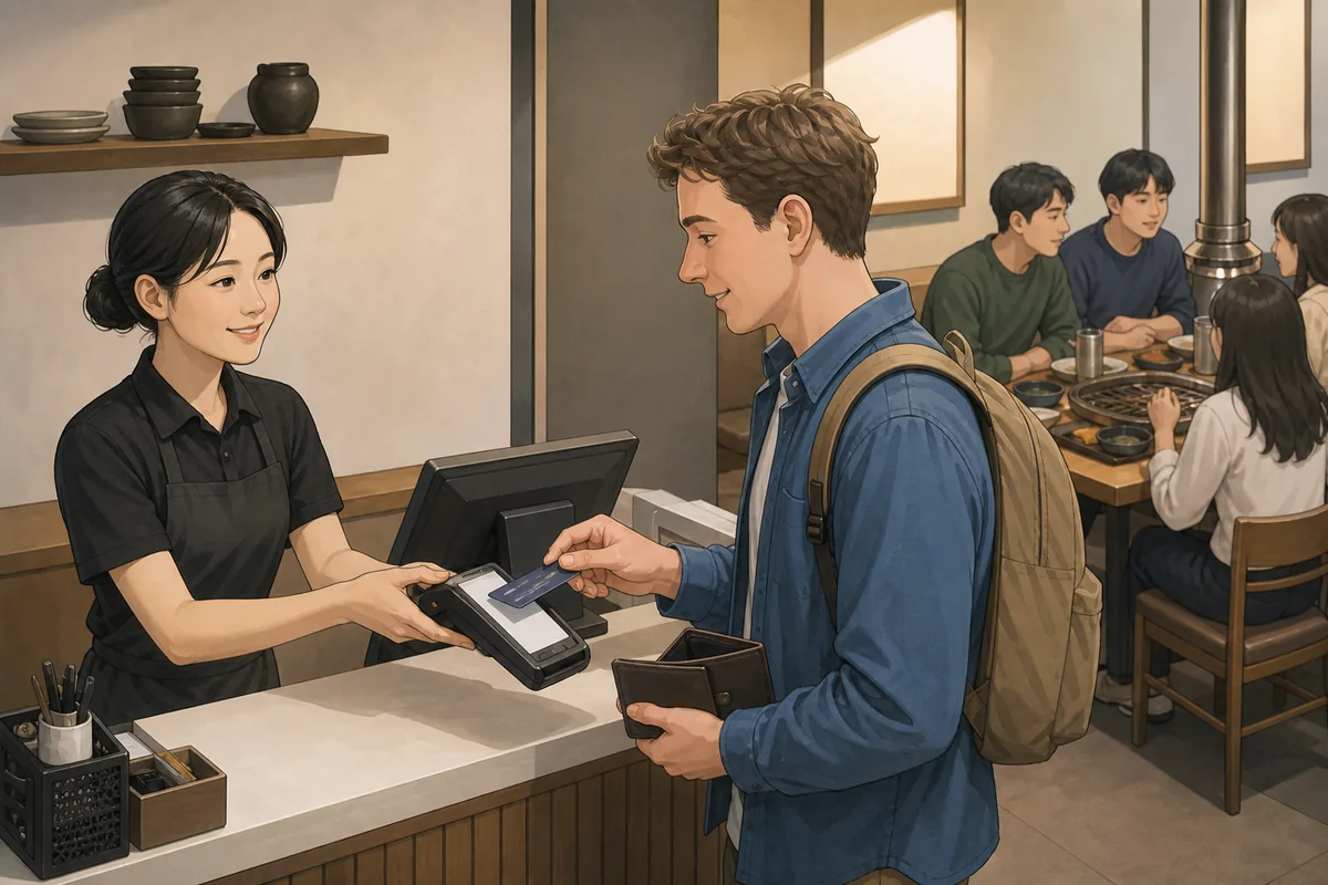 tourist misunderstandings in Korea on a subway platform with a T-money card