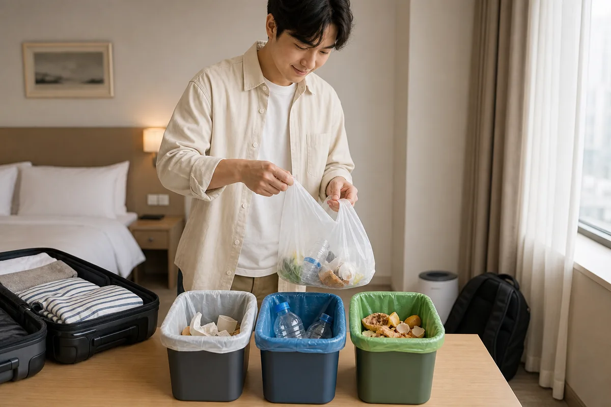trash in korea recycling bins for bottles cans and clean plastic at a building station