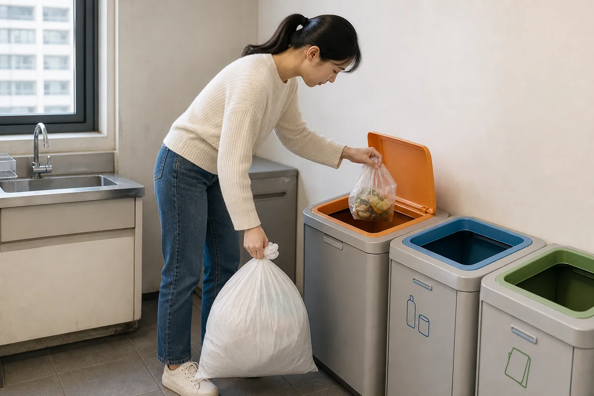 food waste bin in korea with leftover food separated from general trash