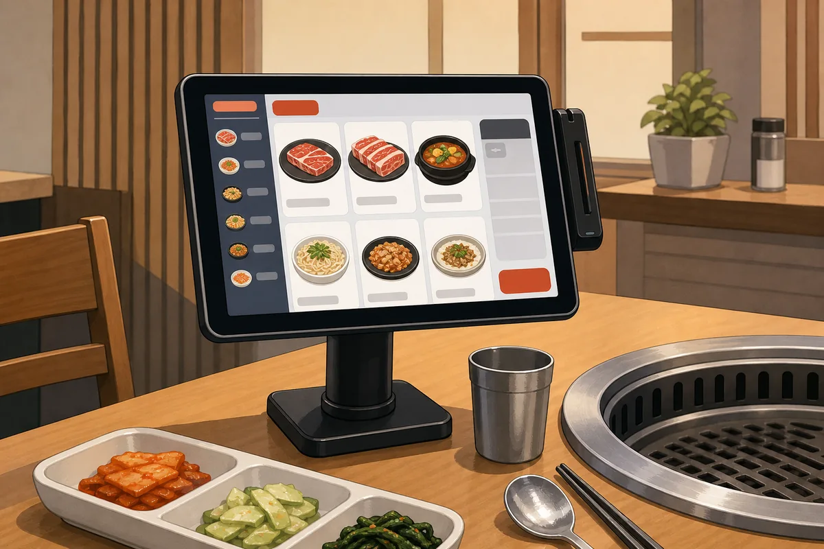 use table ordering tablets korean restaurants table ordering tablets showing menu selection and quantity controls at a Korean restaurant
