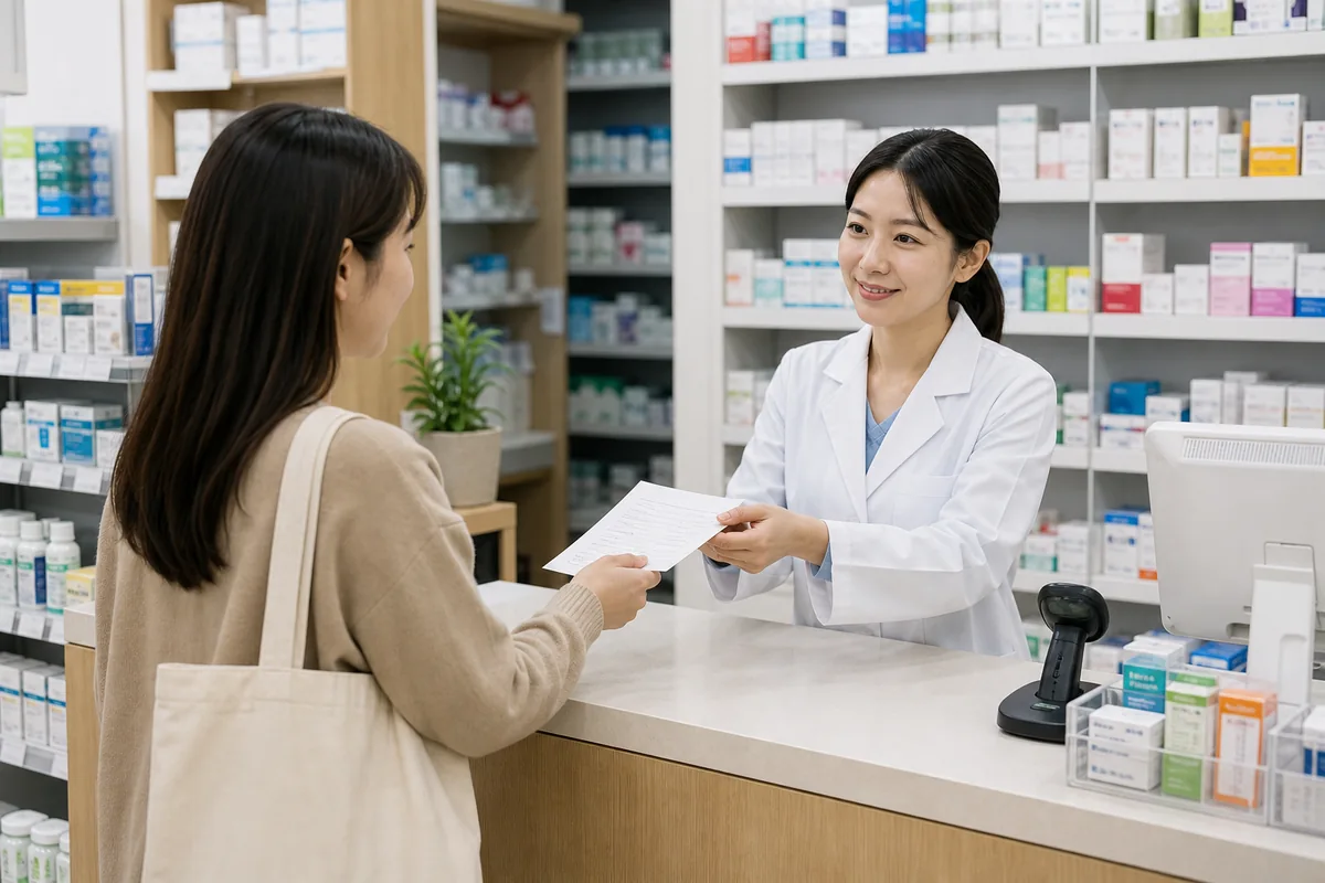 clinic or hospital pharmacy in Korea where a prescription is handed to the pharmacist