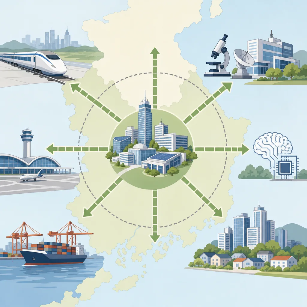 daejeon science city map of rail lines, research district, and government corridor