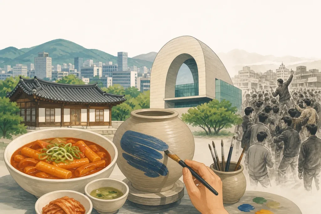 why gwangju matters gwangju matters guide showing a memorial site, market food, and art spaces in Gwangju