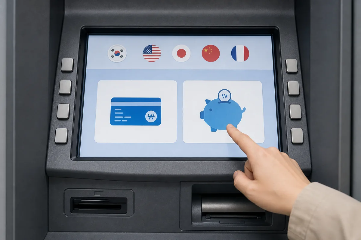 foreign card atm screen showing English language selection and checking account choice