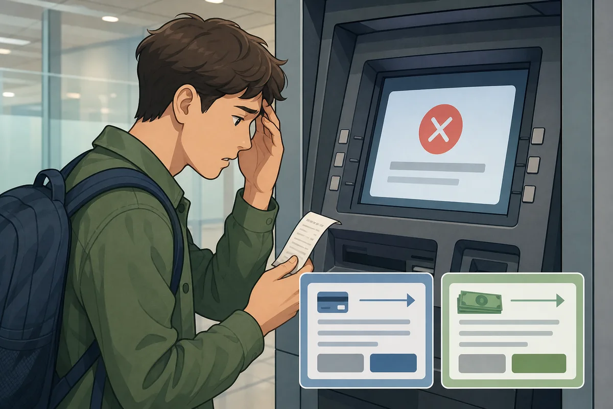 foreign card atm error message and currency conversion prompt on a Korean ATM