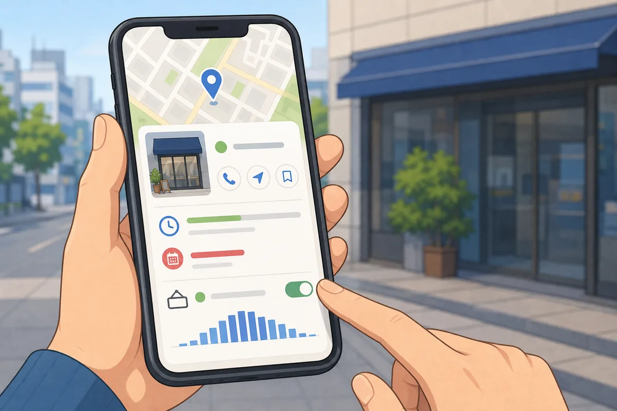 A smartphone screen showing a Naver Map business listing with Korean store hours, open and closed status indicator, and weekly schedule, related to yeong eop