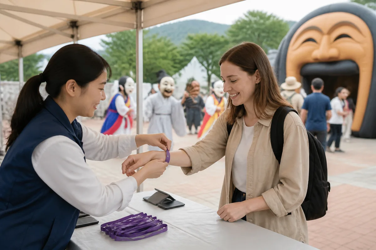 andong maskdance festival ticket booth and hands-on mask craft area for visitors