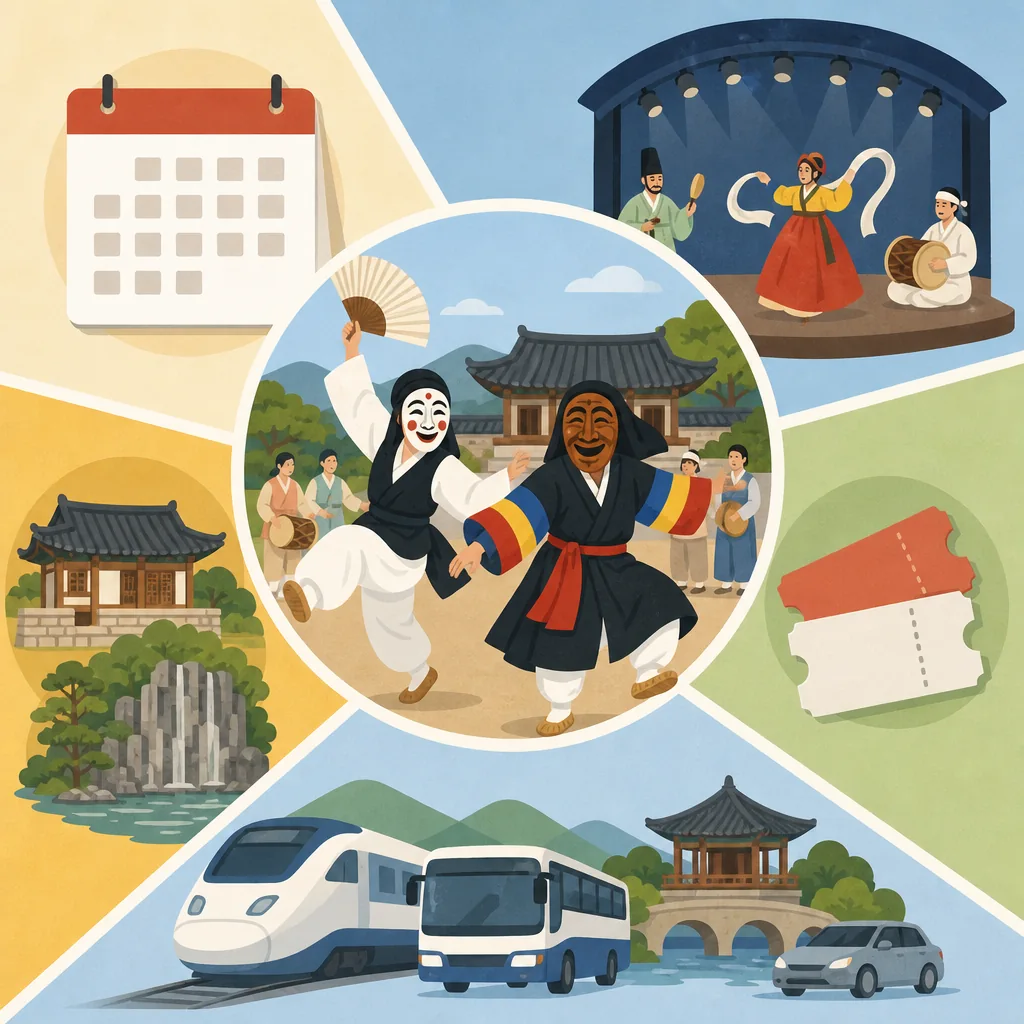 Andong Maskdance Festival 2026 travel plan showing dates, venue, free performances, tickets, and how to reach Andong