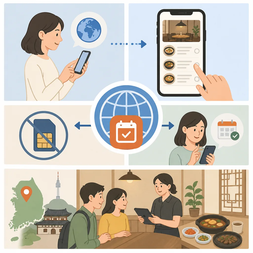 catchtable global flow for search, reservation, remote waiting, and payment without a Korean phone number