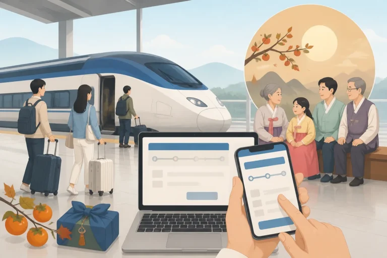 chuseok 2026 ktx ticket sales guide showing the KORAIL holiday booking notice on a phone screen
