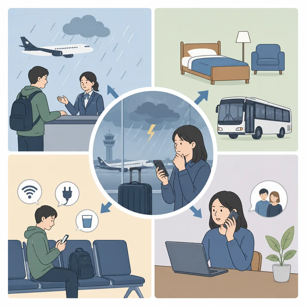 flight to korea delayed checklist: app first, counter second, baggage check, then hotel and transport decisions