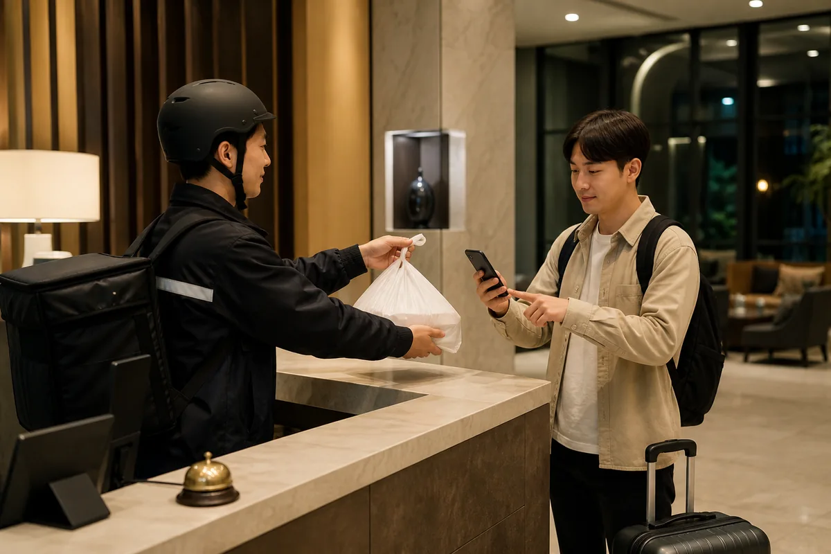 food delivery korea hotel front desk pickup for a foreign traveler
