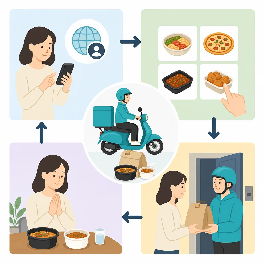 food delivery korea step-by-step flow without a Korean phone number
