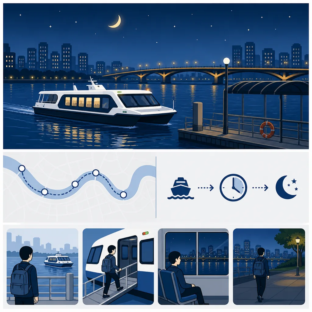 hangang bus night service route and last boat guide for Yeouido, Mapo, Ttukseom, and Jamwon
