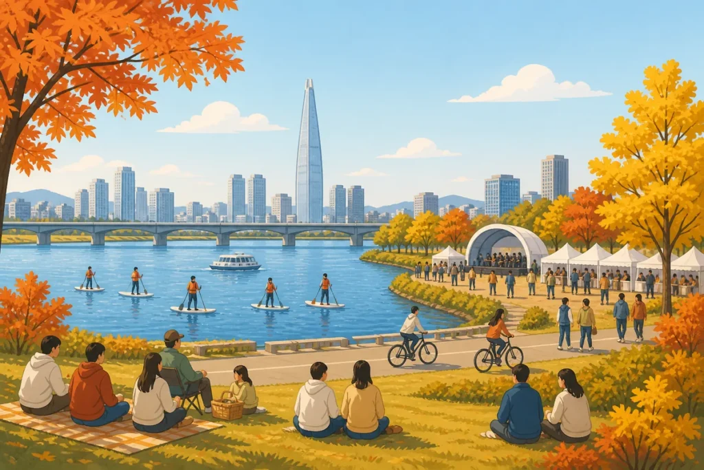 hangang river festival fall 2026 at Yeouido Hangang Park with autumn crowds and riverside booths