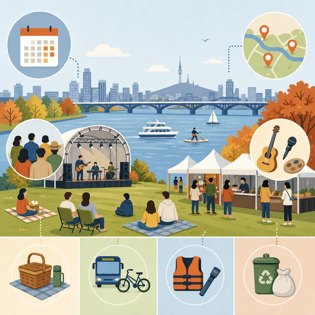 hangang river festival fall 2026 guide showing dates, main venues, free entry, reservation-only programs, and top visitor picks