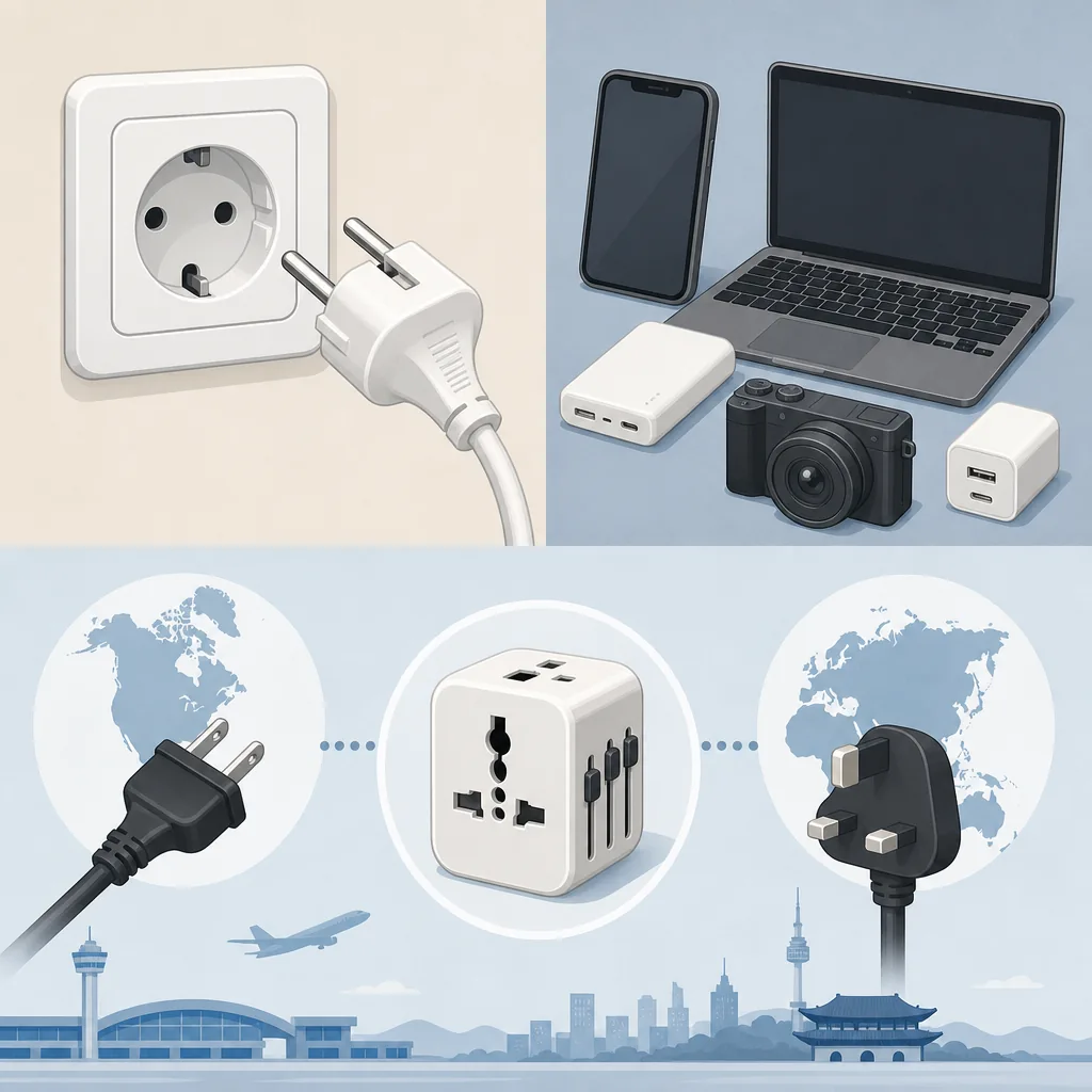 korea plug type and voltage checklist comparing adapter-only devices with items that need voltage checking