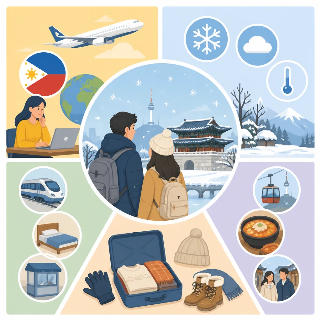korea winter trip booking order from visa to flights, hotel, clothing, and snow day trips