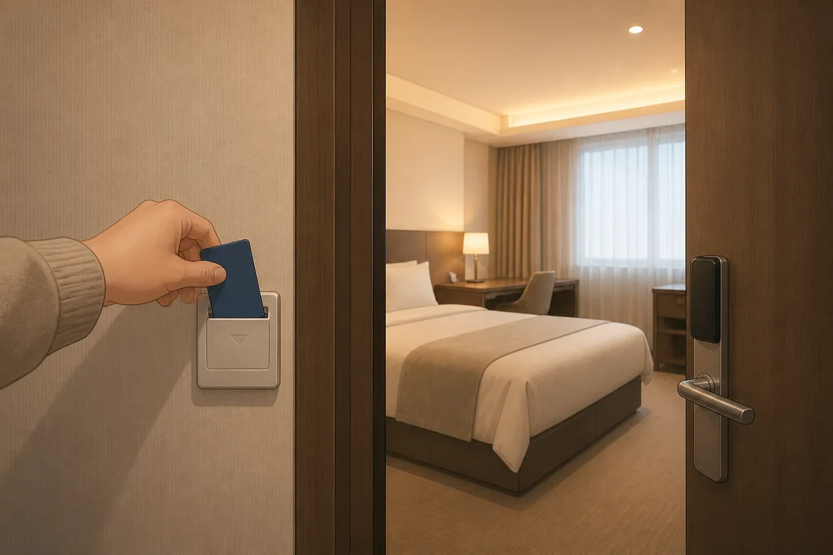 korean hotel room controls with do not disturb and cleaning buttons