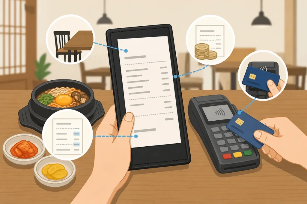 korean restaurant receipts explained korean restaurant receipts showing table number total VAT and card payment details