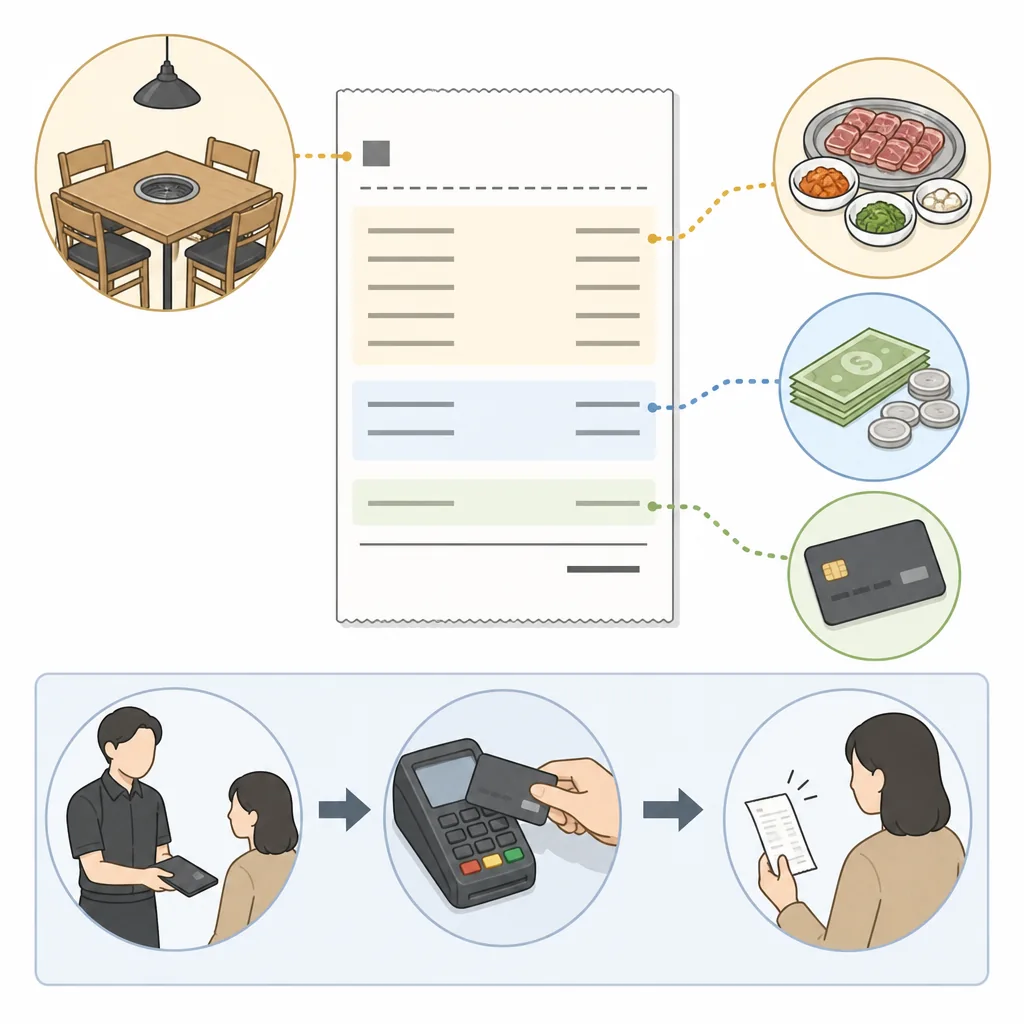 korean restaurant receipts explained with table number item list VAT total and card payment fields