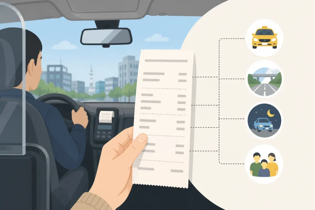 korean taxi receipts explained korean taxi receipts showing fare toll surcharge lines