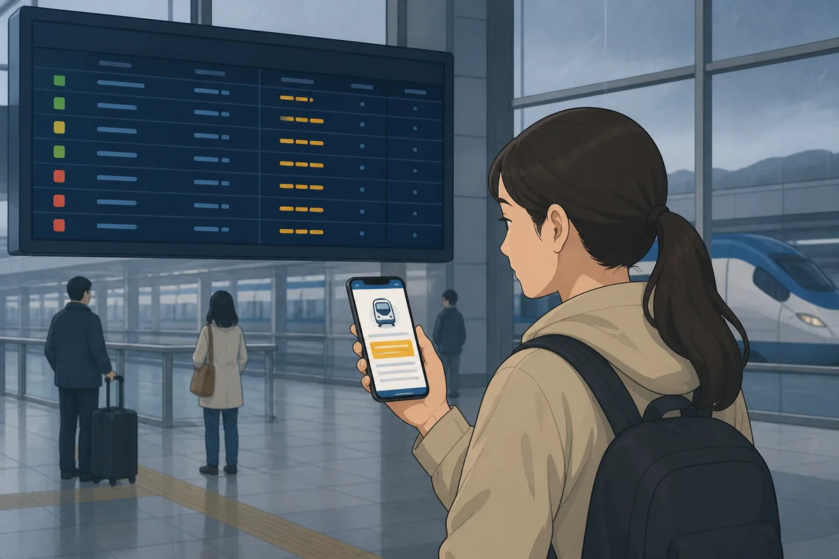 ktx buses ferries typhoon status check on a KORAIL departure screen