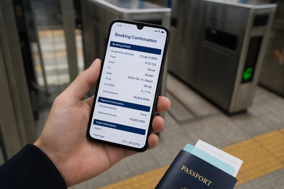 booking confirmation screen for ktx tickets on a phone