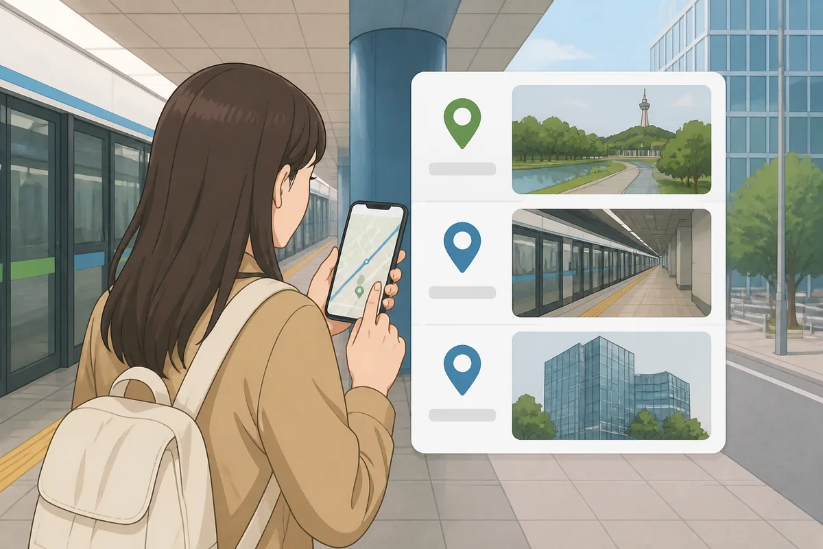 traveler using a subway station and landmark to solve a naver map english address problem
