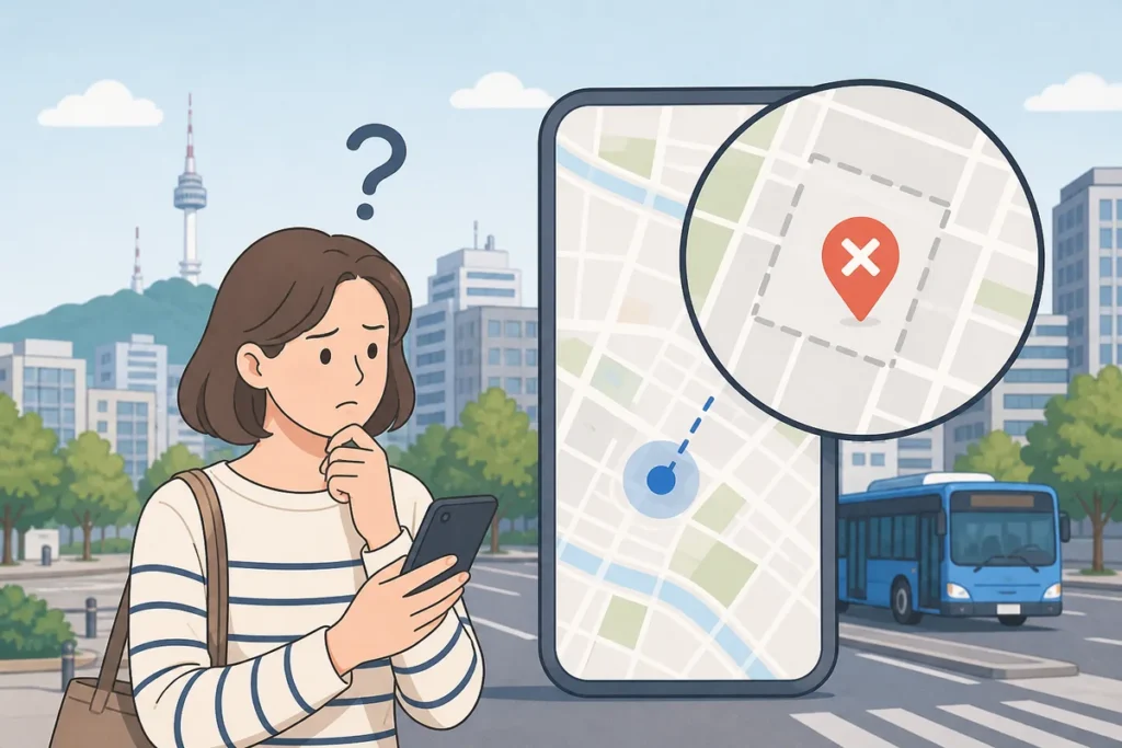 naver map english address search fix showing Korean place name and road-name address on a phone screen