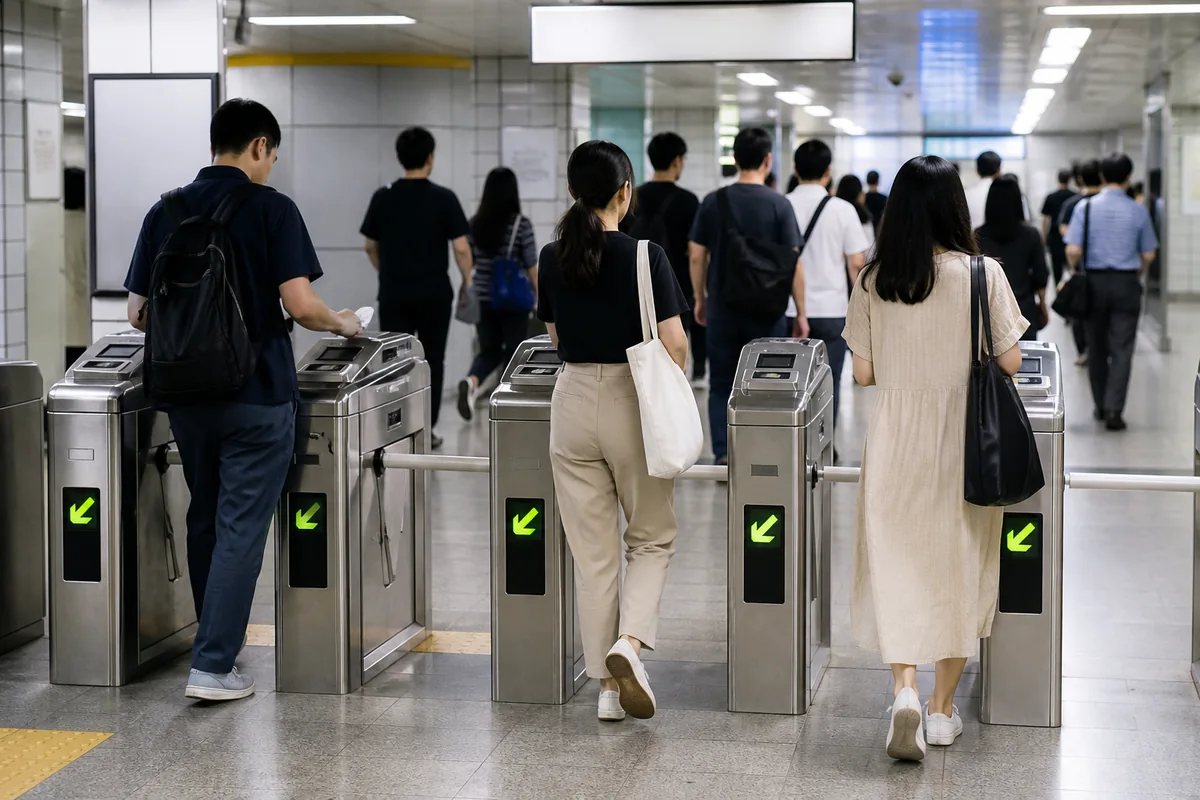 normal Seoul street scene showing subway travelers and open sightseeing areas after north korea fired missiles