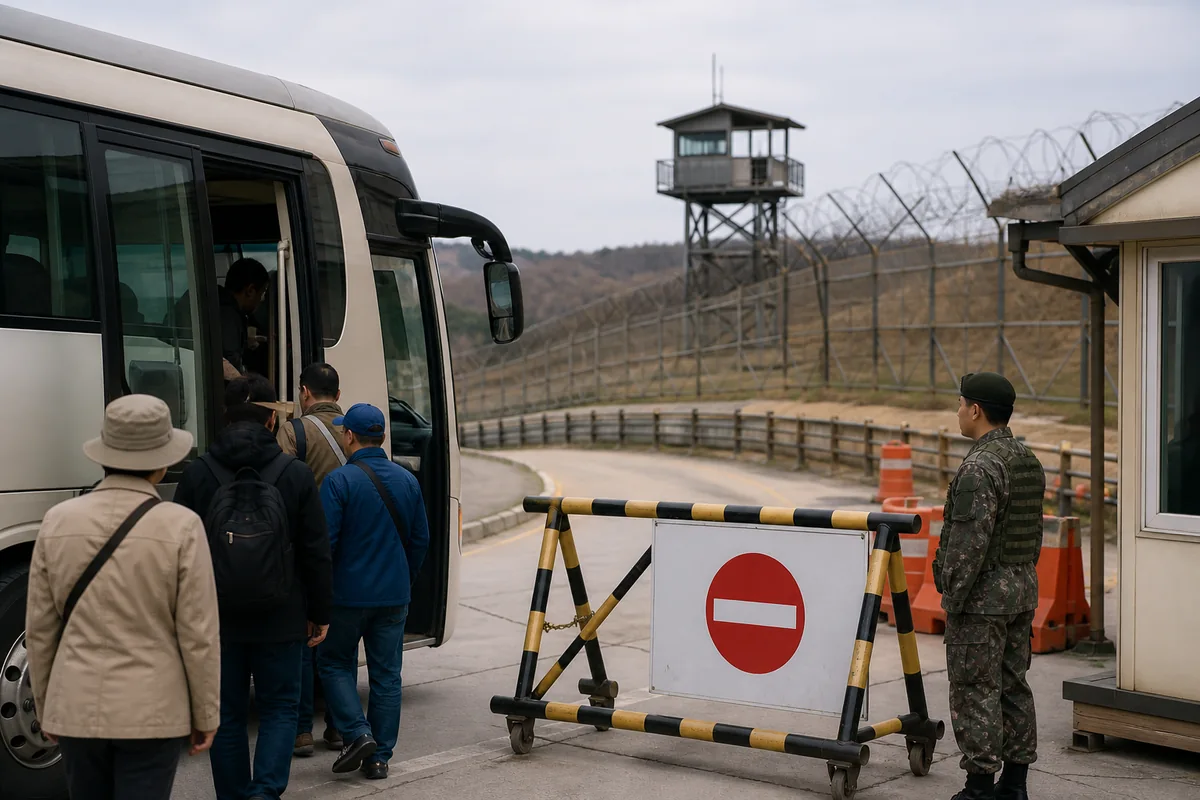 DMZ tour access sign near the border area showing possible restriction after north korea fired missiles