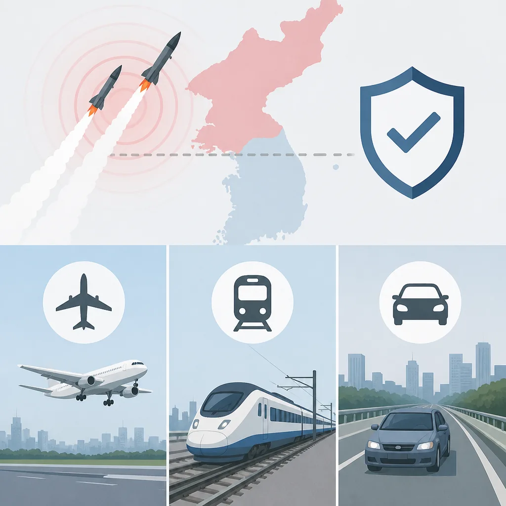 Travel impact map for north korea fired missiles showing flights, KTX, Seoul sightseeing, and DMZ access