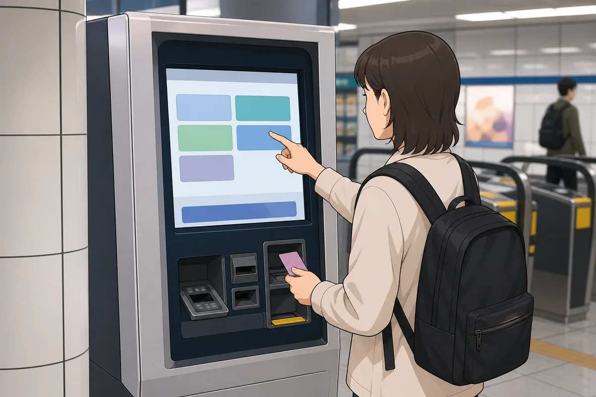t money reload on a subway charging machine showing payment options and balance update