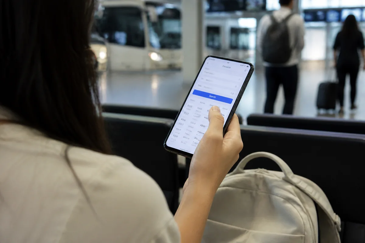 travelers checking a seoul bus terminal booking page before buying a ticket