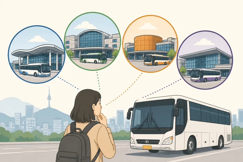seoul bus terminal do you need seoul bus terminal map showing Express, Central City, Dong Seoul, and Nambu locations