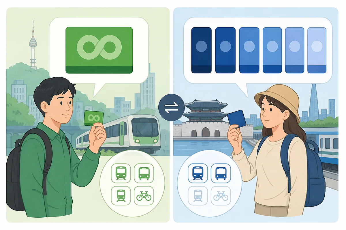 comparison graphic for Seoul Climate Card Plus residents and tourist passes