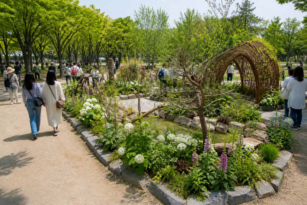 seoul international garden show 2026 seoul international garden show garden installation inside Seoul Forest with open lawns and walking paths